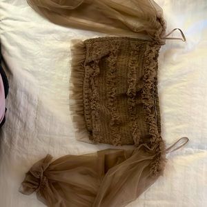 Beige + Boujee Ruffle top NWT Medium